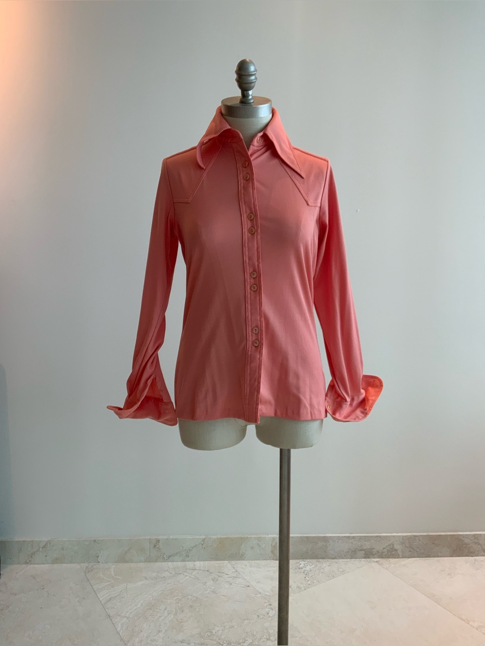 Vtg. 70’s Disco I.Magnin Retro Peach Women’s Shirt sz Med